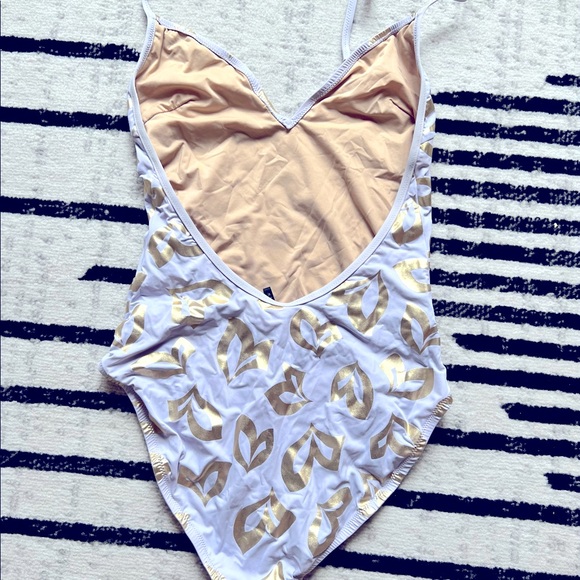 J Crew gold foil and white one-piece swimsuit. - Picture 3 of 4